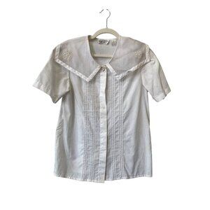 Vintage 90s Mr Witt Blouse Size 8 Floral Embroidered Collar White Coquette NEW
